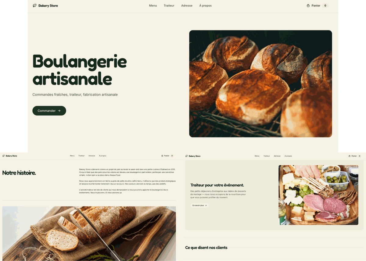 Maquette du site internet d'une boulangerie traiteur evenementiel